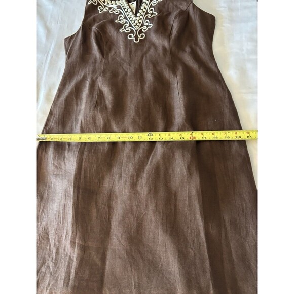 TALBOTS 100% Linen Shift Dress Women 10 Brown White Beaded Sleeveless Career NEW - Picture 13 of 13
